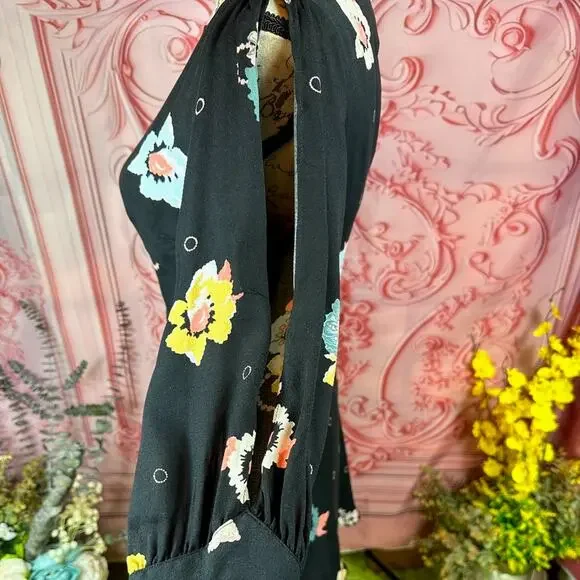 Free People Sunshadows Slit Sleeve Mini Dress Black Combo 4 - Picture 12 of 16